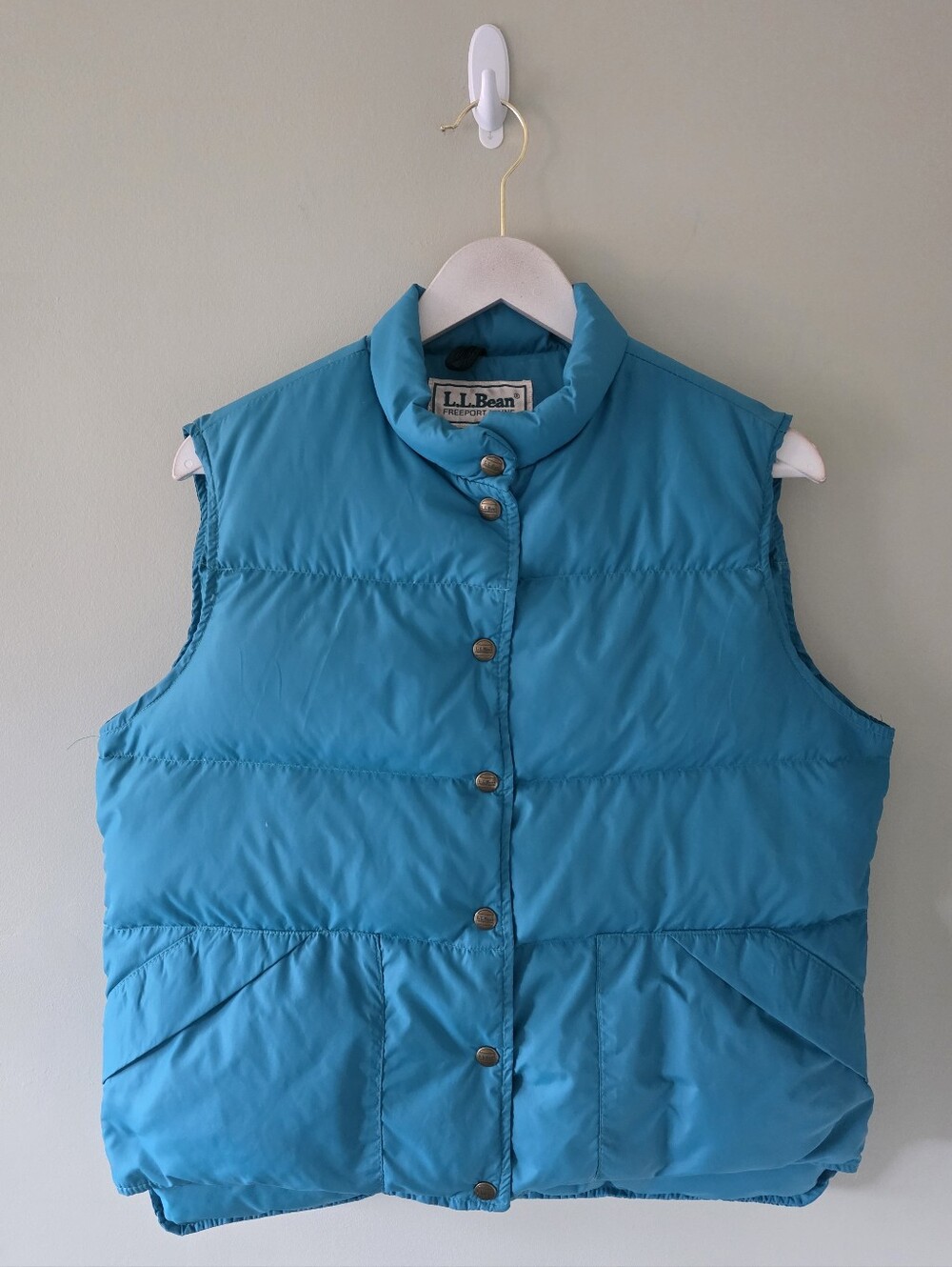 L.L. Bean M Vintage 80s Teal Snap Button Goose Down Puffer Vest Gorpcore Retro